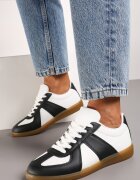  Sneakers Negru-Alb sub Gleznă cu Inserții pe Partea Superioară Uzila