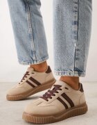  Sneakers pe talpă groasă tip tenis cu embosare și dungi Kakitte Bej închis