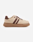  Sneakers pe talpă groasă tip tenis cu embosare și dungi Kakitte Bej închis