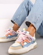  Sneakers Ploate Bej-Roz cu Decor Geometric Evithia