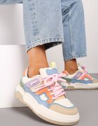  Sneakers Ploate Bej-Roz cu Decor Geometric Evithia