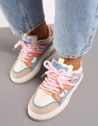  Sneakers Ploate Bej-Roz cu Decor Geometric Evithia