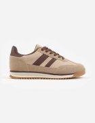  Sneakers retro cu cusături decorative și inserții cu textură de piele întoarsă Isanna Bej închis