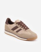  Sneakers retro cu cusături decorative și inserții cu textură de piele întoarsă Isanna Bej închis