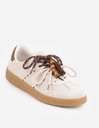  Sneakers retro în stilul tenisilor cu șireturi duble și franjuri Salmisa Bej