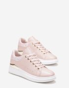  Sneakers roz din Imitație de Piele cu Inserție Metalică și Sclipici Fleuriue