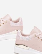  Sneakers roz din Imitație de Piele cu Inserție Metalică și Sclipici Fleuriue