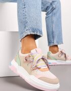  Sneakers Roz și bej pe platformă joasă cu șireturi late Gritte