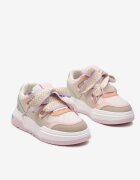  Sneakers Roz și bej pe platformă joasă cu șireturi late Gritte