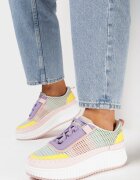  Sneakers roz și violet cu platformă și cusături decorative Wedima