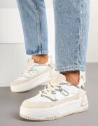  Sneakerși Alb-Bej cu Talpă Groasă Decorat cu Zirconiu Neothra