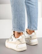  Sneakerși Alb-Bej cu Talpă Groasă Decorat cu Zirconiu Neothra