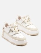  Sneakerși Alb-Bej cu Talpă Groasă Decorat cu Zirconiu Neothra