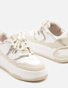  Sneakerși Alb-Bej cu Talpă Groasă Decorat cu Zirconiu Neothra
