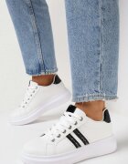  Sneakerși Alb-Negru cu Talpă Groasă cu Detalii Strălucitoare și Zirconii Elysiena