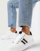  Sneakerși Alb-Negru cu Talpă Groasă cu Detalii Strălucitoare și Zirconii Elysiena