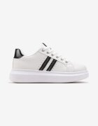  Sneakerși Alb-Negru cu Talpă Groasă cu Detalii Strălucitoare și Zirconii Elysiena