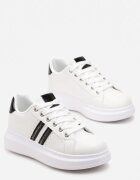  Sneakerși Alb-Negru cu Talpă Groasă cu Detalii Strălucitoare și Zirconii Elysiena
