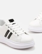 Sneakerși Alb-Negru cu Talpă Groasă cu Detalii Strălucitoare și Zirconii Elysiena