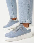  Sneakerși Albaștri cu șireturi cu talpă groasă decorați cu zirconii Samma