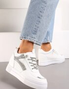  Sneakerși Albi-Argintii pe pană ascunsă decorați cu Zirconii Maatisa