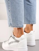  Sneakerși Albi-Argintii pe pană ascunsă decorați cu Zirconii Maatisa