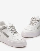  Sneakerși Albi-Argintii pe pană ascunsă decorați cu Zirconii Maatisa