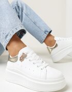  Sneakerși Albi-Aurii Cu șireturi cu platformă groasă cu carâmb sub gleznă Auture
