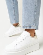  Sneakerși Albi-Aurii Cu șireturi cu platformă groasă cu carâmb sub gleznă Auture