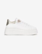  Sneakerși Albi-Aurii Cu șireturi cu platformă groasă cu carâmb sub gleznă Auture