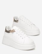  Sneakerși Albi-Aurii Cu șireturi cu platformă groasă cu carâmb sub gleznă Auture
