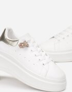 Sneakerși Albi-Aurii Cu șireturi cu platformă groasă cu carâmb sub gleznă Auture