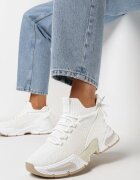  Sneakersi Albi cu cholewka tip șosetă și talpă groasă ușori