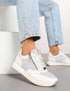  Sneakerși albi cu fermoar decorativ și branț din piele Hanviera