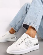  Sneakersi Albi Plati cu Steluțe și Inserții Metalice Jalelia