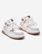  Sneakerși Albi și Aurii Clasici cu șireturi cu talpă plată cu inserție transparentă Famarie