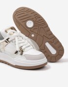  Sneakerși Albi și Aurii Clasici cu șireturi cu talpă plată cu inserție transparentă Famarie