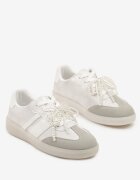  Sneakersi Argintii-Gri în Stilul Tenisilor Clasici cu Ornament Perlat Nalarie