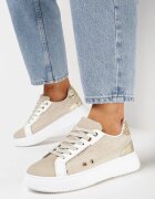  Sneakerși Bej până la gleznă cu Talpă Groasă cu Inserții Metalice Aglimria