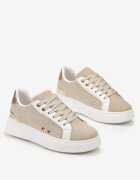  Sneakerși Bej până la gleznă cu Talpă Groasă cu Inserții Metalice Aglimria