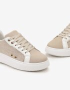  Sneakerși Bej până la gleznă cu Talpă Groasă cu Inserții Metalice Aglimria