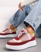  Sneakerși Bordo cu Talpă Groasă Decorate cu Cusături Terilira