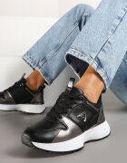  Sneakerși Negri cu Perforație și Inserații Metalice Decorative Kamirea