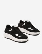  Sneakerși Negri pe talpă groasă decorați cu sclipici Evllina