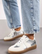  Sneakersi Plati Alb-Argintii cu Inserție Metalică Nevsina
