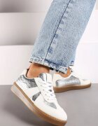  Sneakersi Plati Alb-Argintii cu Inserție Metalică Nevsina