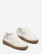  Sneakersi Plati Alb-Argintii cu Inserție Metalică Nevsina