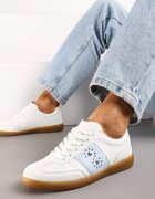  Sneakerși Plati Alb-Bleu Cu șireturi cu Nituri Decorative Blosenti