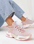  Sneakerși Roz cu Partea Superioară Tip Șosetă și Talpă Groasă Ușoară