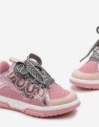 Sneakersi Roz cu Șireturi Decorative și Sclipici Nevesa